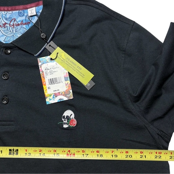 NEW Robert Graham Rossi Polo Shirt Sz L Short Sleeve Embroidered Skull Logo - Picture 8 of 13